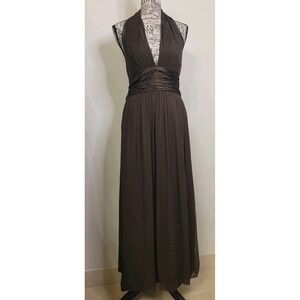 Halter Dress Maxi 8 100% Silk Deep V Fairy Whimsigoth Formal Wedding Prom Goddes